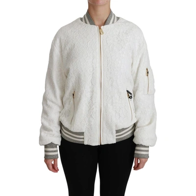 Dolce & Gabbana White Lace Full Zip Bomber Coat Cotton Jacket