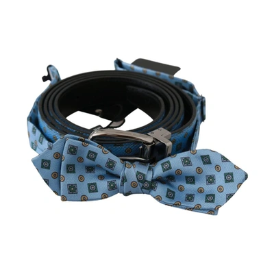 Dolce & Gabbana Blue Waist Men Leather Tie Silk Belt And Tie.