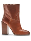 Saint Laurent Jodie Square-toe Leather Ankle Boots In Tan