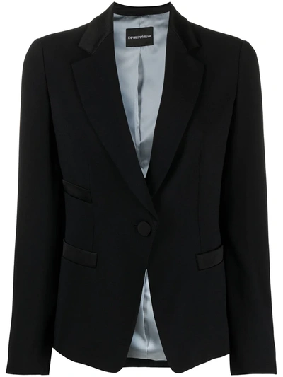 Emporio Armani Single-breasted Jacket In Technical Fabric And Satin In Black