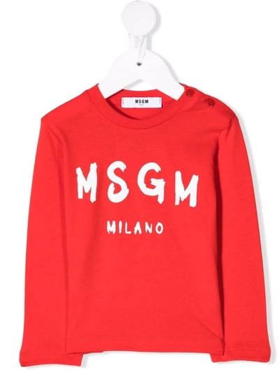 Msgm Babies' Shoulder-buttoned Logo Sweatshirt In Red