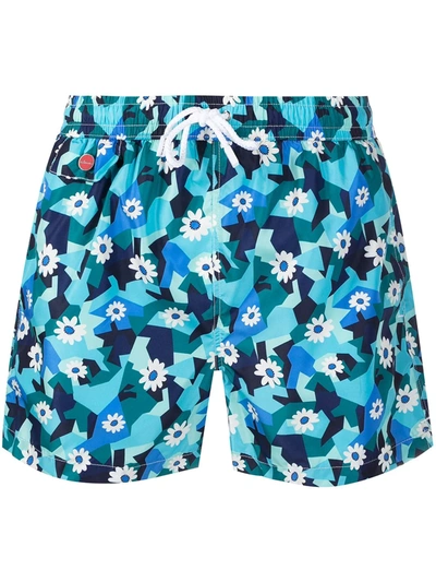 Kiton Geometric Floral-print Swim Shorts In Blue