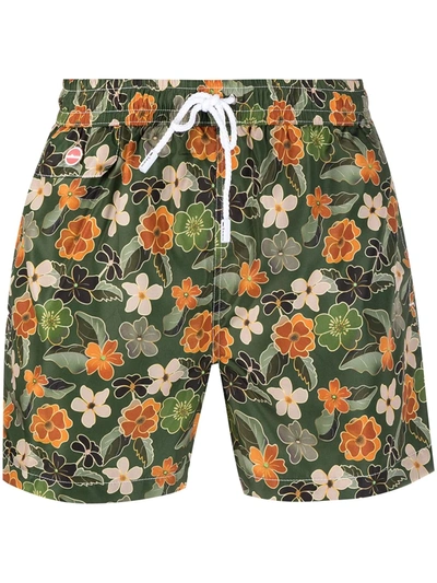 Kiton Military Green Swimsuit With Floral Fantasy