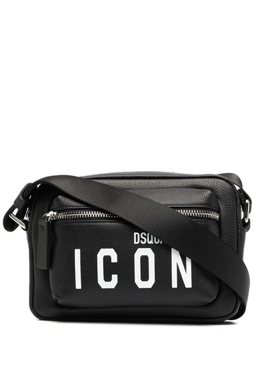 Dsquared2 Icon Print Leather Bag In Black In Black,white