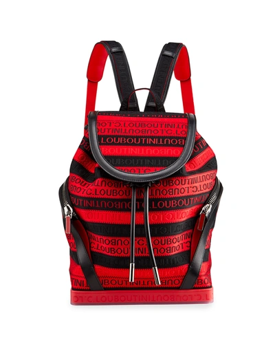 Christian Louboutin Men's Explorafunk Striped Logo Backpack In Black/red