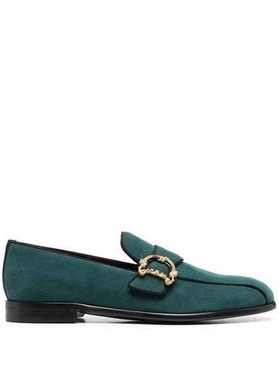 Dolce & Gabbana Suede Loafers With Baroque Dg Logo In Green