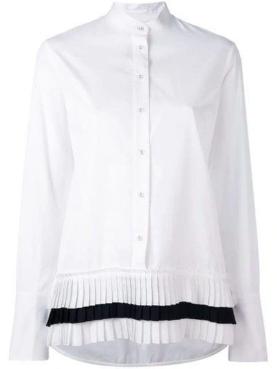 Victoria Victoria Beckham Collarless Cotton Shirt With Pleated Hem In White