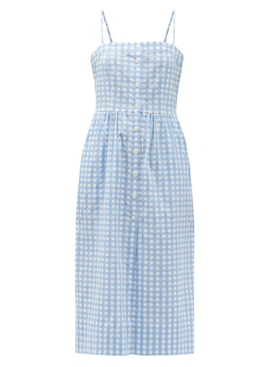 Three Graces London Luisa Button-down Cotton-blend Gingham Dress In Blue