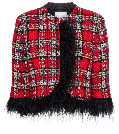 HALPERN FEATHER-TRIMMED TARTAN JACKET P00552314