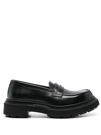 Adieu Tread-sole Leather Penny Loafers In Black