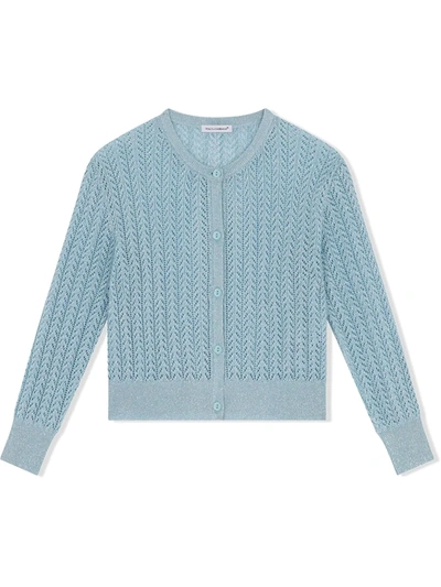 Dolce & Gabbana Kids Pointelle-knit Lurex Cardigan (2-6 Years) In Blue