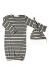 Everly By Baby Grey Babies' Stripe Gown & Hat Set In Charcoal