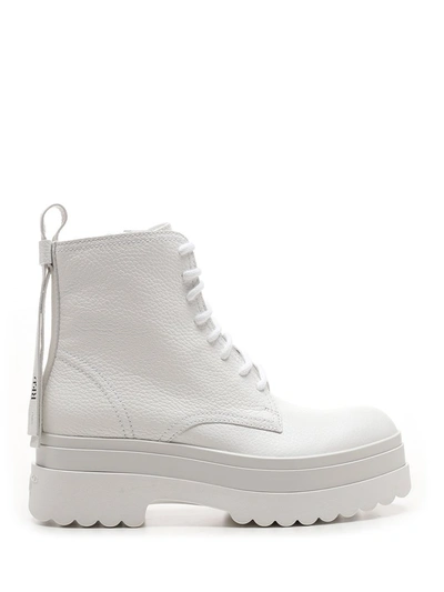 Red Valentino Redvalentino Bow Detail Combat Boots In Latte/avorio
