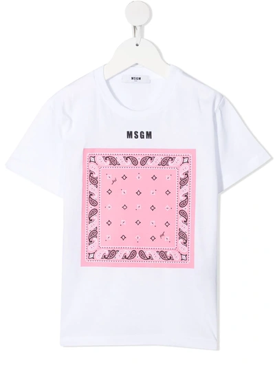 Msgm Kids' Logo-print Cotton T-shirt In Bianco Rosa