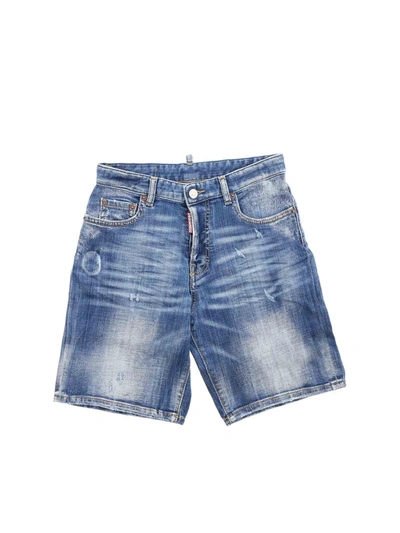 Dsquared2 Kids' Denim Bermuda Shorts In Blue