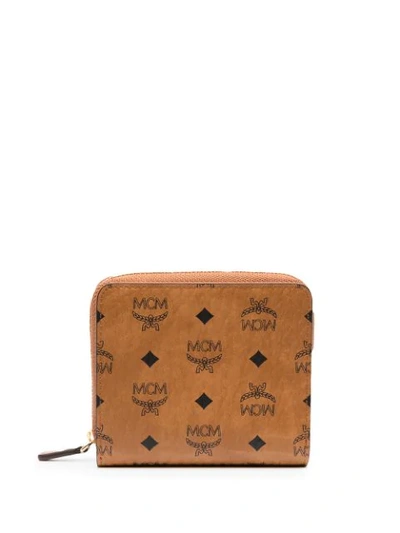 Mcm Monogram Print Wallet In Brown