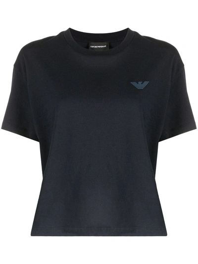 Emporio Armani Cotton T-shirt With Micro-bead Logo In Dark Blue