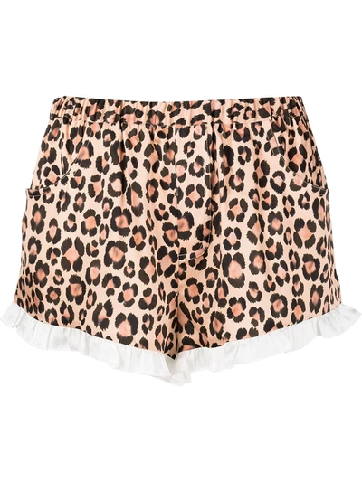Fleur Du Mal Washable Silk Ruffle Shorts - Leopard Print - Size M
