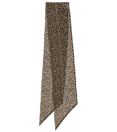 Saint Laurent Leopard-print Silk Muslin Scarf In Beige,black