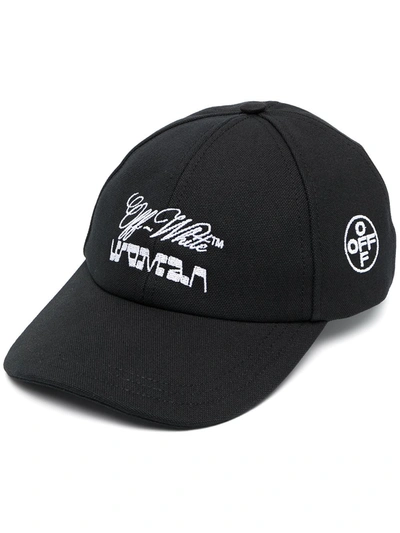 Off-white Logo刺绣帆布棒球帽 In Black