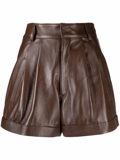 Manokhi High-rise Gathered Leather Shorts In Brown