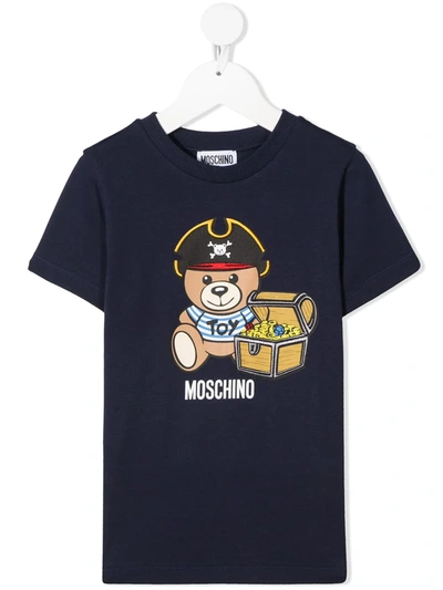 Moschino Kids' Pirate Teddy Bear Print T-shirt In Blue
