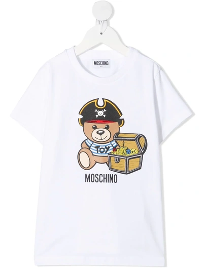 Moschino Teen Bear-motif Short-sleeved T-shirt In Bianco Ottico