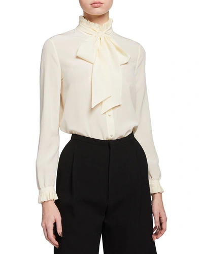 Saint Laurent Blouse With Lavallière Collar And Ruffles In White