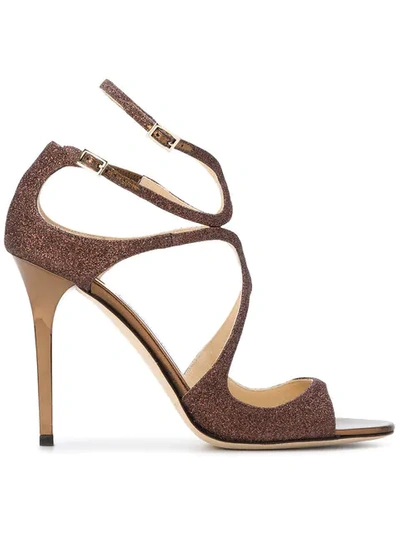 Jimmy Choo Bronze Paloma Lang 110 Glitter Sandals In Brown