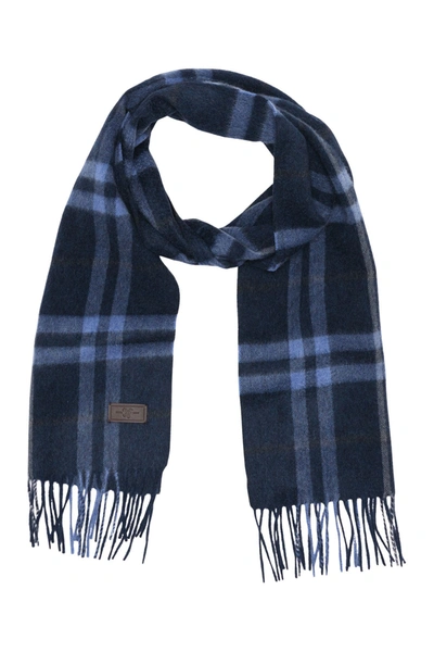 Hickey Freeman Cashmere Track Plaid Scarf In Navy