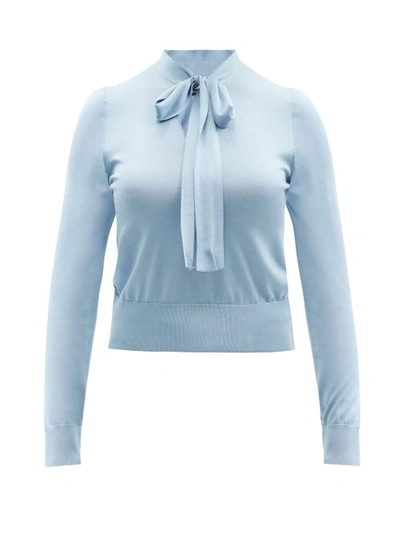 Dolce & Gabbana Tie-neck Silk-jersey Blouse In Blue