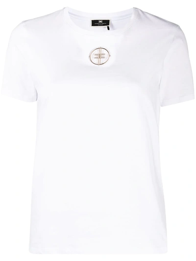 Elisabetta Franchi Cotton Tshirt With Metallic Logo In White