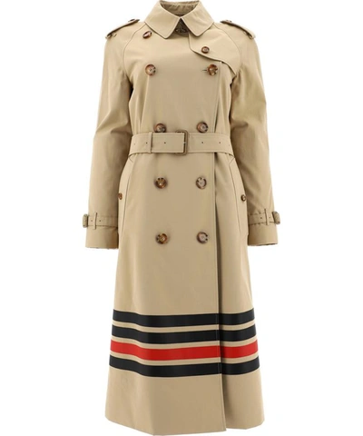 Burberry Stripe Trench Coat In Beige