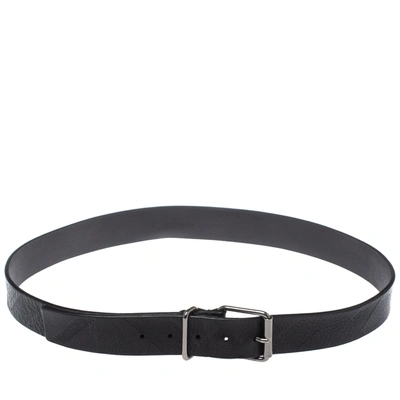 Pre-owned Burberry Black Check Embossed Leather Belt 105cm