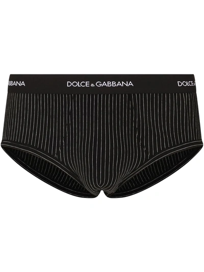 Dolce & Gabbana Striped Logo-waistband Briefs In Black