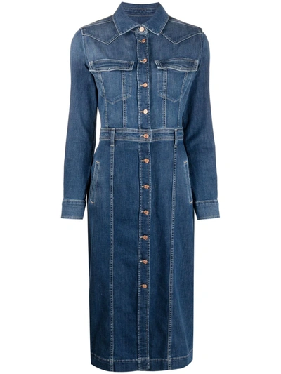 7 For All Mankind Button-up Denim Shirt Dress In Mid Blue
