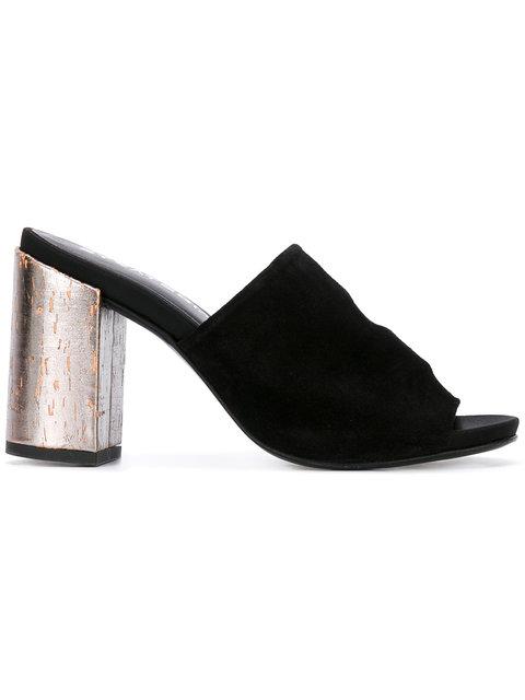 black chunky heel mules