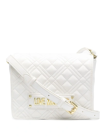 Love Moschino Quilted Logo Plaque Crossbody Bag In White