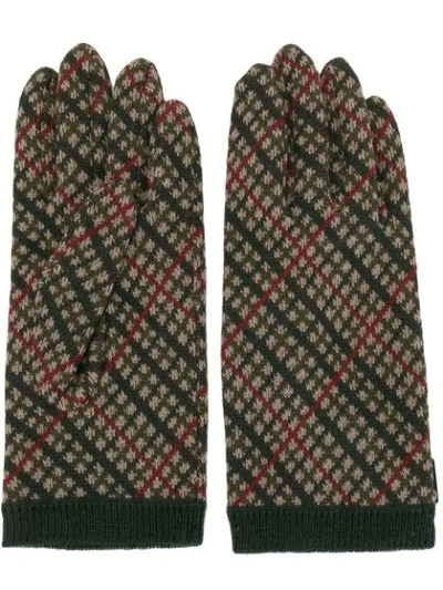 Undercover Check Knitted Gloves In Green