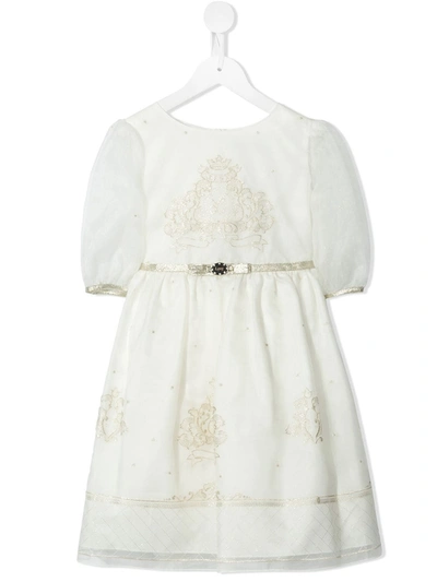 Lesy Kids' Logo-embroidered Bow-detail Dress In White