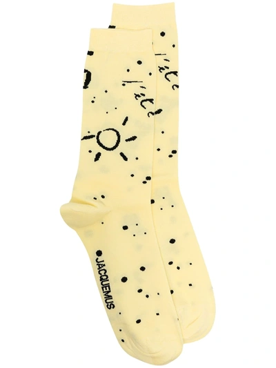 Jacquemus Intarsia Pattern Organic Cotton Blend Socks In Yellow