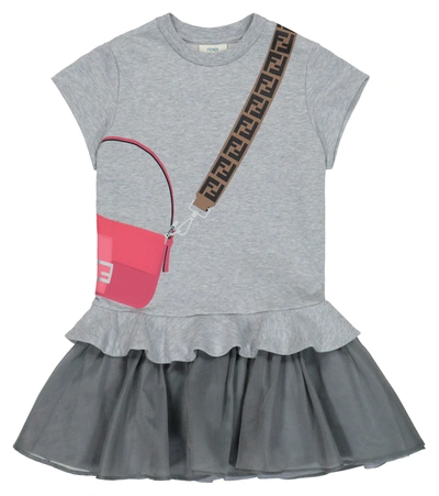 Fendi Kids' Bag Print Short Sleeve Sweatshirt Dress In Grey