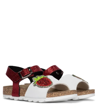 Monnalisa Kids' Faux Leather Sandals W/ Strawberry Patch In Multicolor