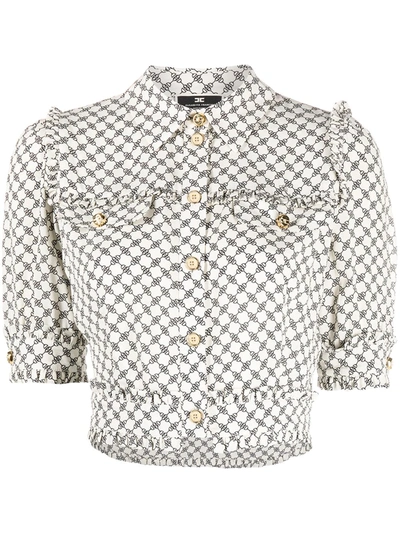 Elisabetta Franchi Horsebit Patterned Cropped Shirt In Neutrals