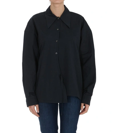 Lemaire Oversized Asymmetric Shirt In Navy