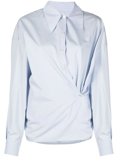 Lemaire Draped Asymmetric Cotton-poplin Shirt In Blue