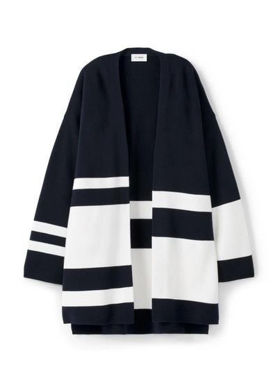 St John Milano Wool Knit Drop Shoulder High-low Cardigan In Navy Ivory