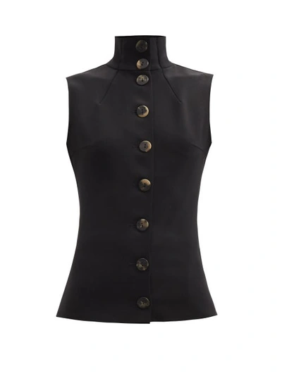 A.w.a.k.e. Sleeveless High-neck Buttoned Top In Black
