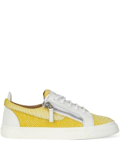 Giuseppe Zanotti Frankie Snakeskin-effect Zip-detail Sneakers In Yellow