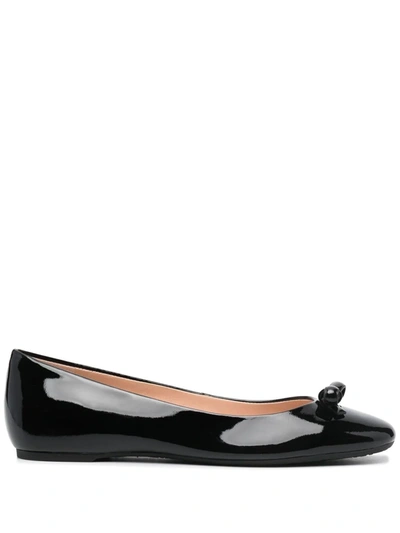 Kate Spade Kiersten Bow Patent Ballerina Flats In Black